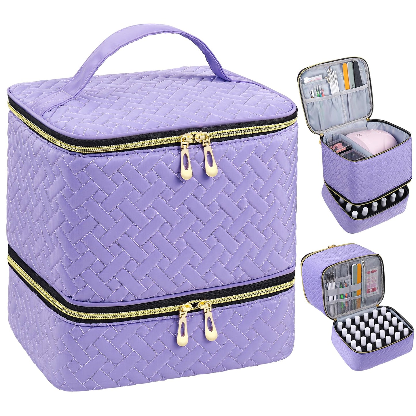 RZMAYIS Nail Polish Organizer, Nail Polish Storage Holds 30 Bottles & Nail Lamp, Double Layer Nail Bag Organizer Case, Portable Nail Polish Holder for Nail Tech Travel & Manicure Kit