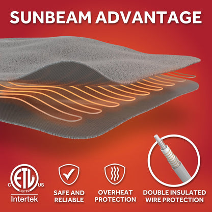 Sunbeam Royal Ultra Fleece Heated Electric Blanket King Size, 90" x 100", 12 Heat Settings, 12-Hour Auto Shut-Off, Machine Washable, Pebble Beige