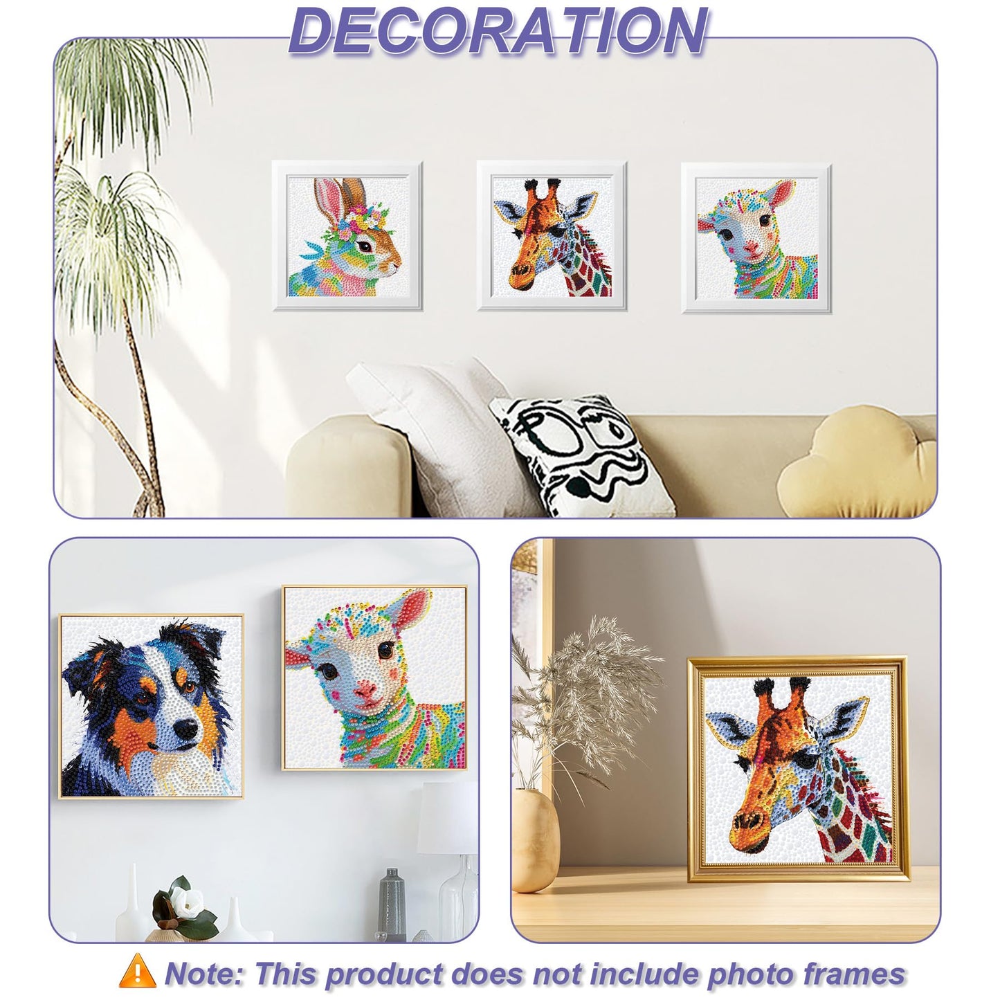 lesaonsy Animal Diamond Painting Kit for Kids, 4-Pack Set Diamond Art Kits for Boys & Girls, Gem Art DIY Craft -Dog, Lamb, Bunny, Giraffe