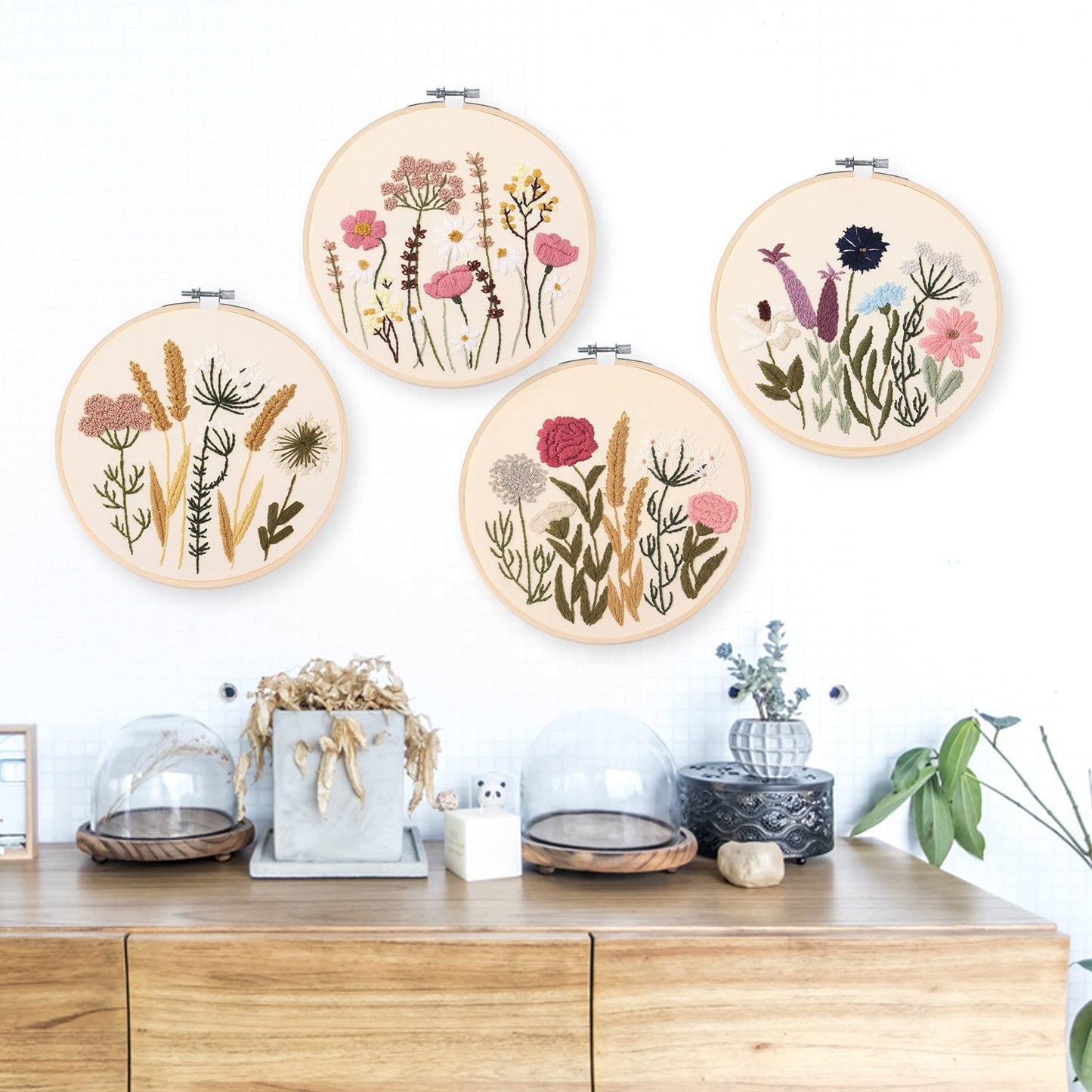 REEWISLY Embroidery Kit for Beginners 4 Sets, Hand DIY Cross Stitch Kits,2 pcs Embroidery Hoop,4 pcs Plants Flowers Embroidery Patterns and Threads,Easy for The Embroidery Beginners to Learn…