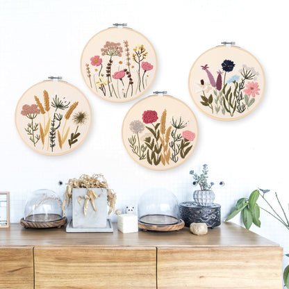 REEWISLY Embroidery Kit for Beginners 4 Sets, Hand DIY Cross Stitch Kits,2 pcs Embroidery Hoop,4 pcs Plants Flowers Embroidery Patterns and Threads,Easy for The Embroidery Beginners to Learn…