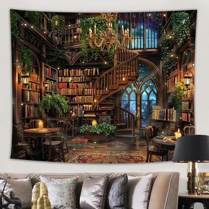 59Wx51H Inch Riyidecor Magical Library Tapestry Fairy Tale Mysterious Mysty Bookshelf Wall Hanging Study Magic Book