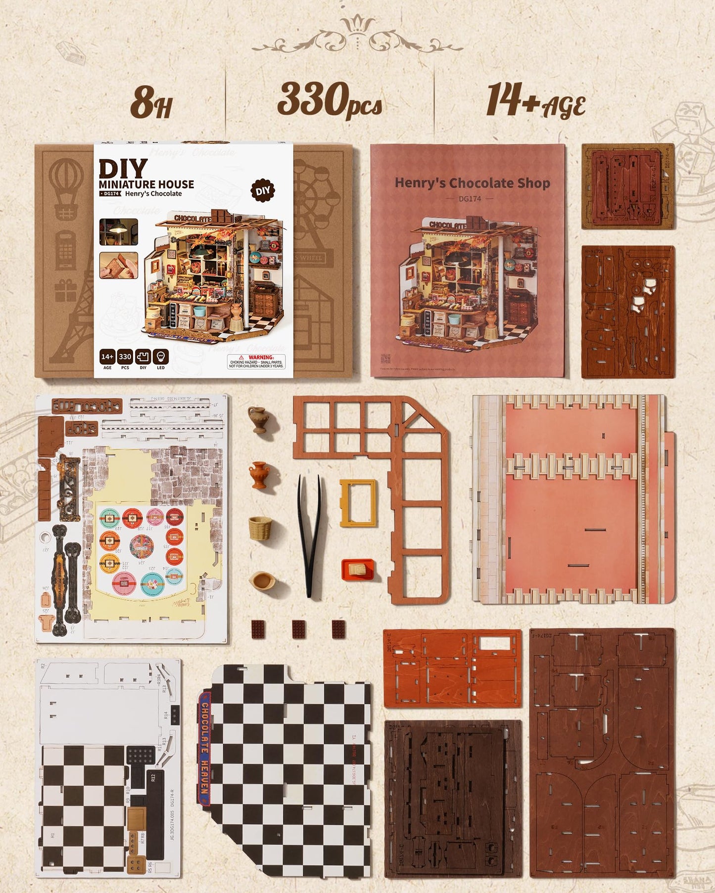 Rolife DIY Miniature House Kit Henry's Chocolate Shop, Tiny House Book Nook for Bookshelf Decor, 3D Puzzles Model Building Kits for Teens, Birthday Gifts/Craft Kits for Girls Boys (Henry's Chocolate)