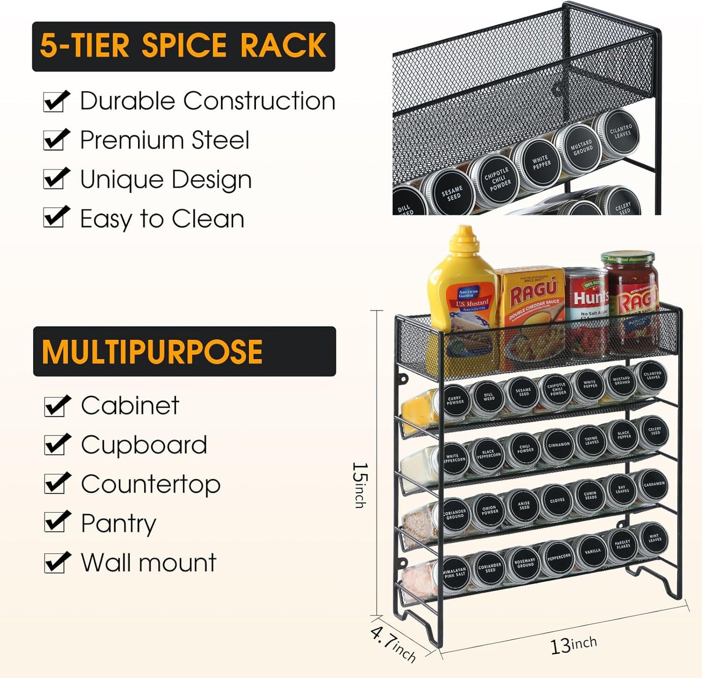28 Set,Space-Saving Countertop, Skiileor Spice Rack Organizer with Empty Spice Jars,Spice Labels,Chalk pen and Funnel