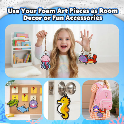 CZTCDP 3D Art Kit, Ocean Animals Magic Foam Texture Painting Set, 15 Pcs Mess Free Craft Kit for Kids – Screen Free Play, Creative Birthday Christmas Gift for Boys and Girls Ages 3-10