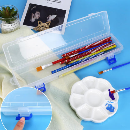 FIREBOOMOON 3 Pack Translucent Plastic Paint Brush Holder, Long Paint Brushes Watercolor Pens Pencils Drawing Tools Storage Box Container Case(13" x 2.8" x 1.4")