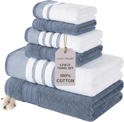 6-Piece Set 100% 2 2 2 Modern Threads Towel Cotton, Quick Dry, Ultra Absorbent Includes Bath, Hand, Washcloths
