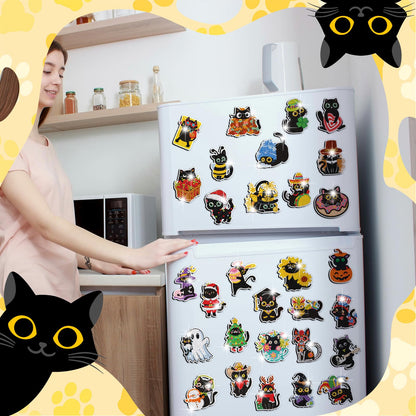 Liliaafar 30 Pcs Diamond Painting Magnets Set Diamond Art Magnets for Fridge Refrigerator Magnetic Stickers for DIY Crafts 5d Rhinestones Gem Art Painting Kits for Adults Beginners(Black Cat)