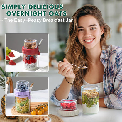 2 Pack 16 oz,Dual-Layer Danmu Overnight Oats Containers with Lids Yogurt Parfait Cups with Lids,Meal Prep Containers