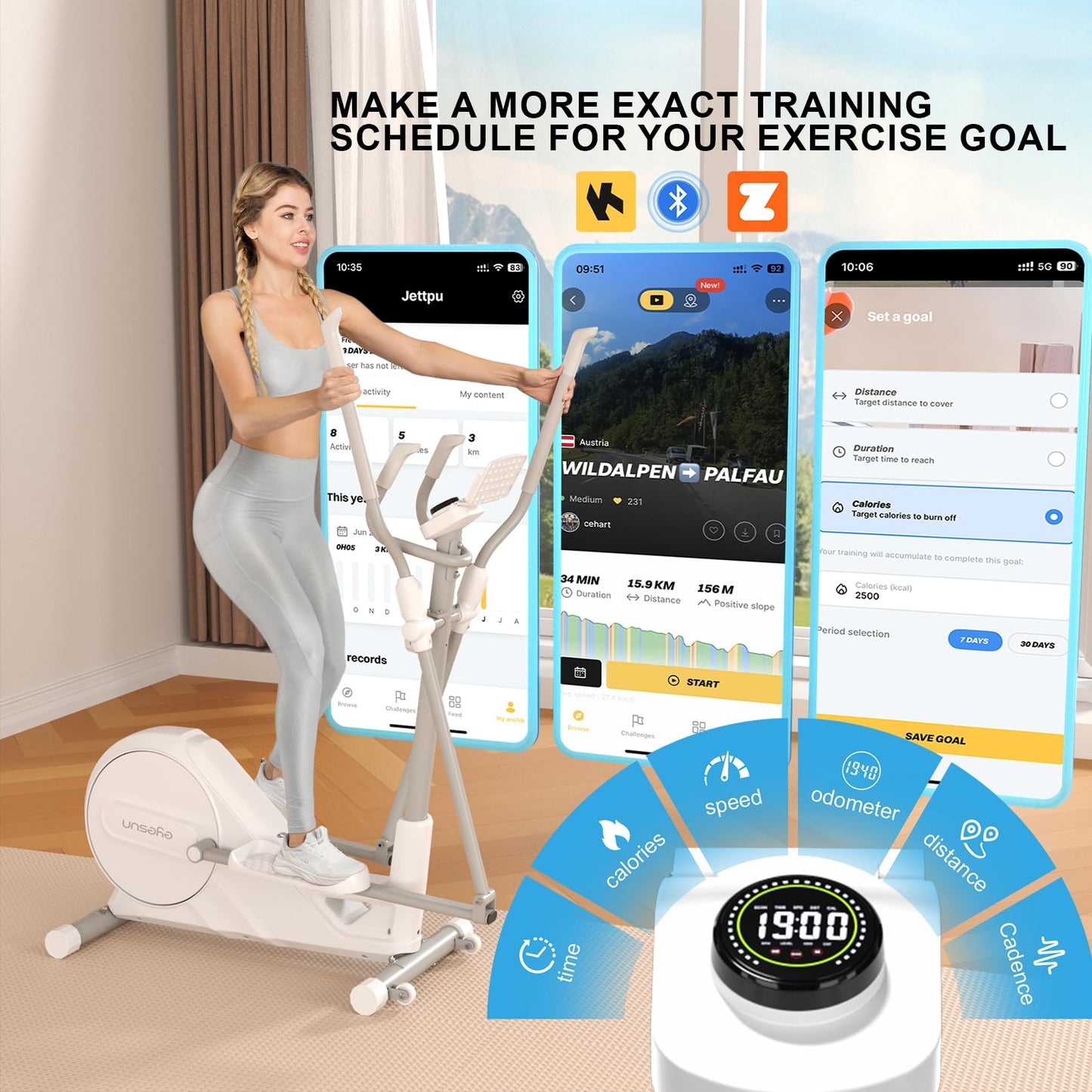 Elliptical Training Machines,Elliptical Exercise Machine for Home with Hyper-Quiet Magnetic Driving System, Elliptical Trainer/330 LBS Loading Capacity(White)