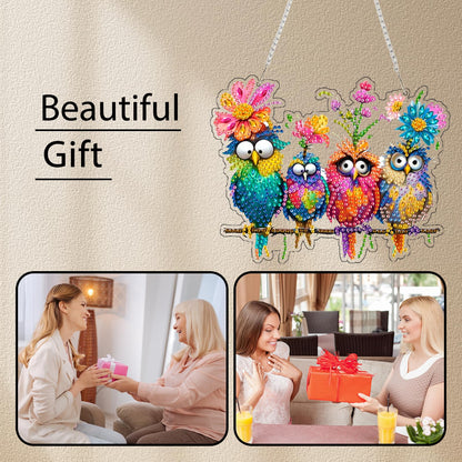 pudinbs Diamond Art Kit for Adult, 5D Diamond Art Painting Window Pendants Home Garden Wall Hanging Kits Hanging Ornament, DIY Acrylic Double Sided Ornaments (Bird)