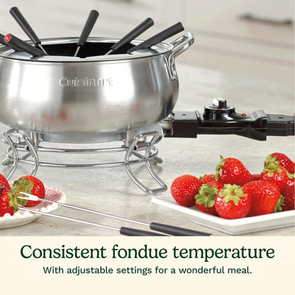 Cuisinart Fondue Pot, 3 Quart, For Chocolate, Cheese, Broth, Oil, Stainless Steel, CFO-3SSP1