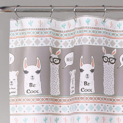 Lush Decor Llama Stripe Shower Curtain - 72" x 72", Pink and Turquoise Design