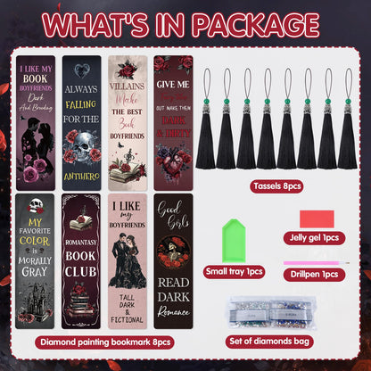 Sitsink Gothic Diamond Art Bookmarks - 8 Pcs Dark Romance Diamond Painting Bookmarks Horror Halloween Christmas Gifts for Women DIY Gem Art Rhinestone Crafts Kit for Women