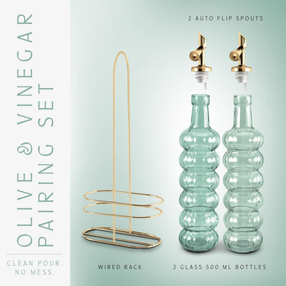 2 Pack- 17oz COOK WITH COLOR Glass Olive Oil Bottle Dispenser - Oil and Vinegar Cruet - Olive Oil Carafe Decanter