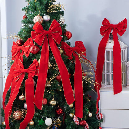JOYIN 3PCS Big Red Velvet Christmas Bows, 30.7" Long by 10.6" Wide Giant Velvet Decor for Christmas Tree, Large Wreath Bows, Indoor Outdoor Holiday Xmas Decorations