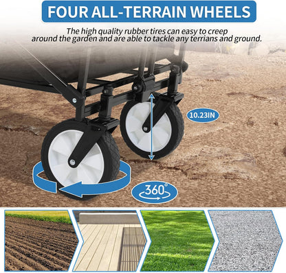 Heavy Duty Foldable Wagon Utility Carts with Wheels Adjustable Handle Collapsible Wagon Cart for Outdoor Grocery
