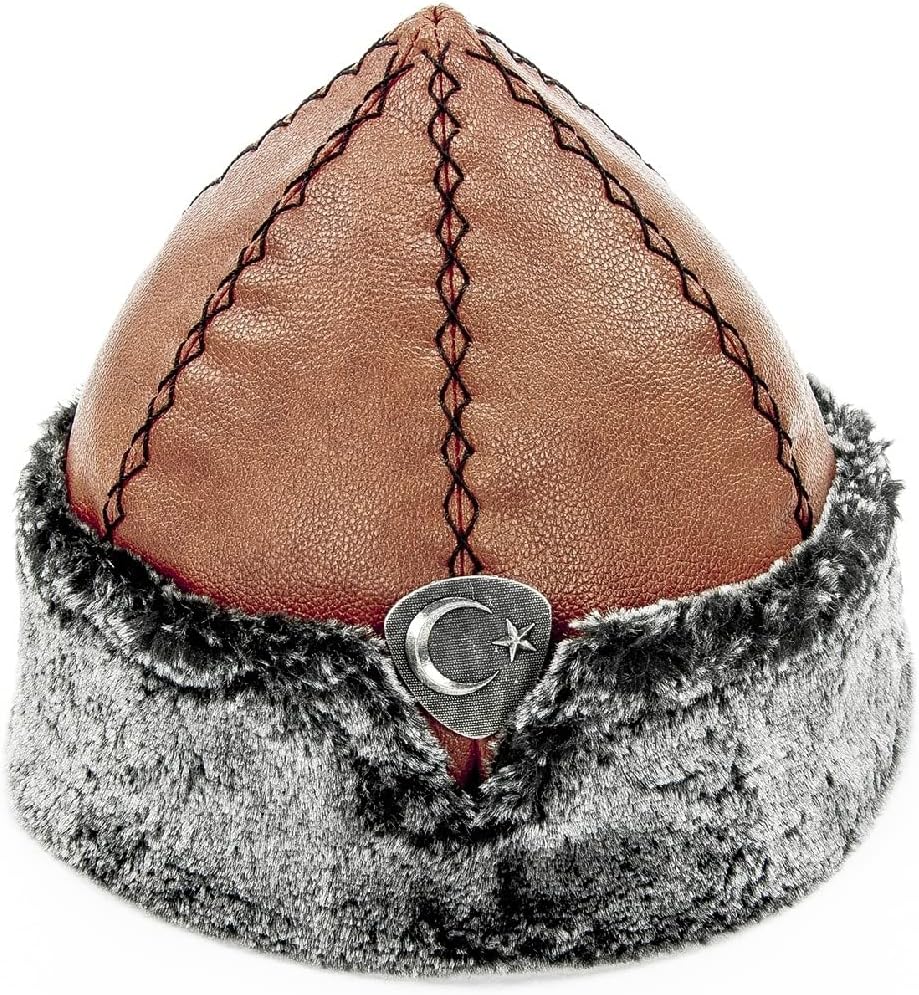 Tesettuer Miss Turkish Ottoman Bork Hat, Ertugrul Faux Leather Fur Winter Cap
