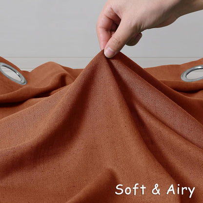Terracotta Linen Curtains 90 Inch Length, 2 Panels Boho Farmhouse Drapes, Light Filtering Rust Orange Red Semi Sheer