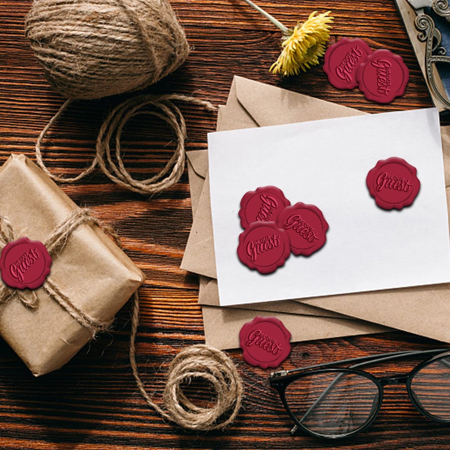 CRASPIRE 50pcs Wax Seal Stickers Red Be Our Guest for Wedding Envelope Adhesive Vintage Sealing Stamp Sticker Invitation Card DIY Craft Adhesive Waxing Gift Wrapping