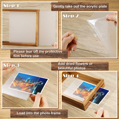 Yalikop 2 Pcs 5 x 7 Floating Picture Frames Wooden Pressed Flower Frame Double Acrylic Rustic Artwork Wall and Tabletop Display Photo, Gift for Family Friends Wedding DIY Gifts