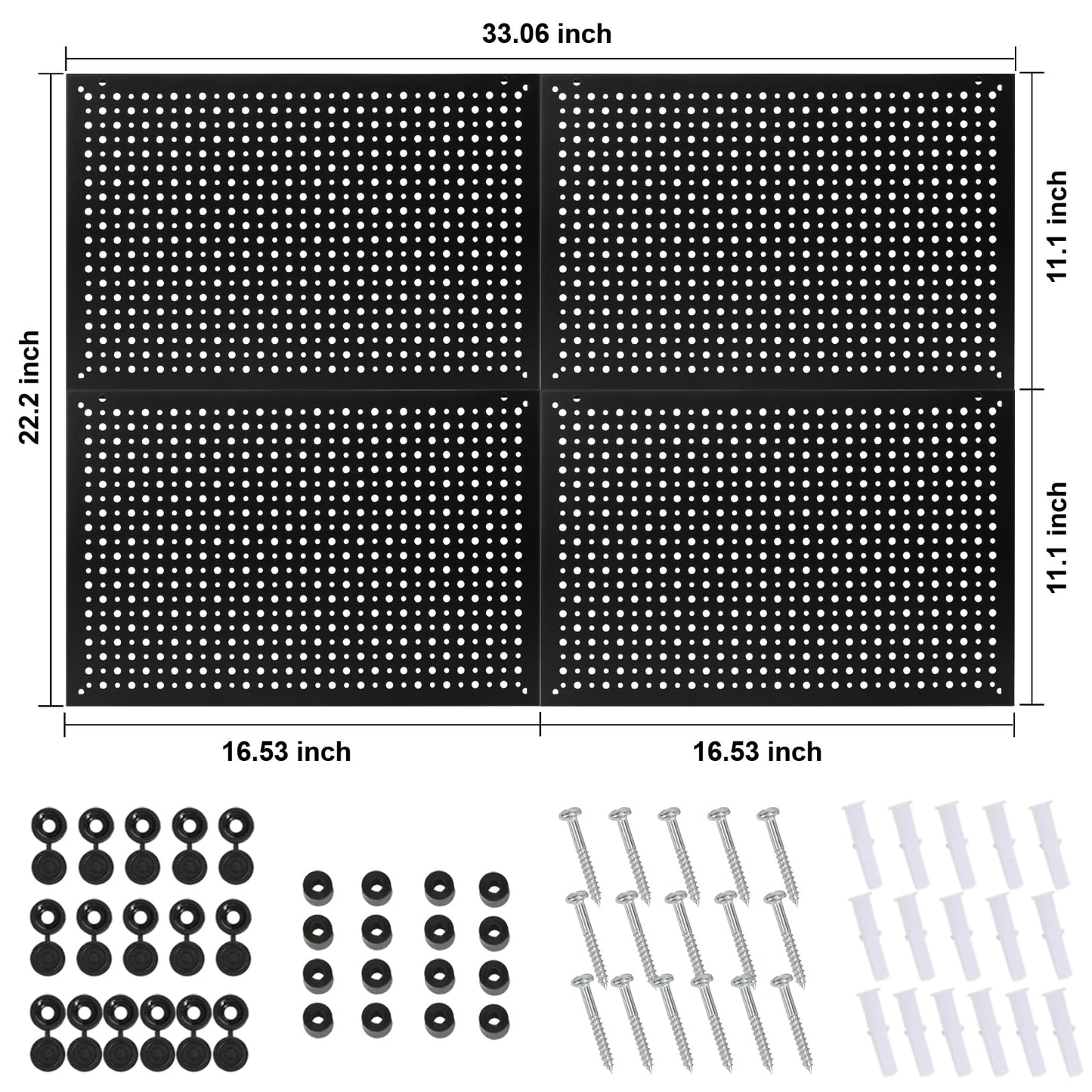 Daanxw 4 Pack Heavy Duty Steel Pegboard Garage Organization Panels,Universal 1/8 and 1/4 Pegboard Accessories,Suitable for Tool Storage,Garage Storage etc. (Black, 16X10.5)