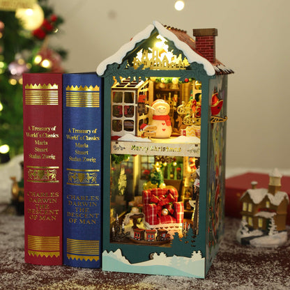 fifijoy Christmas Book Nook Kit - DIY Miniature House Dollhouse Kit for Adults and Teens, Booknook Bookshelf Insert Christmas Decorations, Gifts for Family and Friends (Merry Christmas)