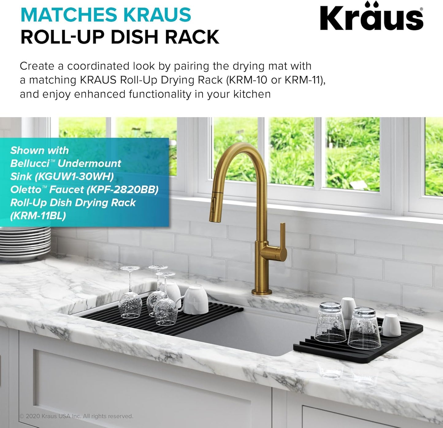 Kraus Self-Draining Silicone Dish Drying Mat for Kitchen Counter, Dark Grey, KDM-10DG