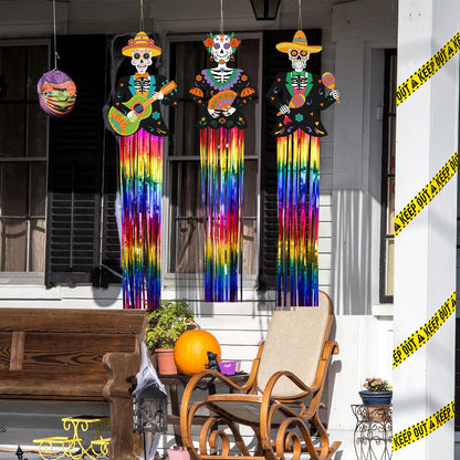 Kigley 8 Pcs Day of the Dead Sugar Skull Hanging Decorations Large Skeleton Dia De Los Muertos Party Decorations Sugar Skull Decor with Tassels Ropes for Halloween Party Outdoor Home 39.4 x 8.7 in