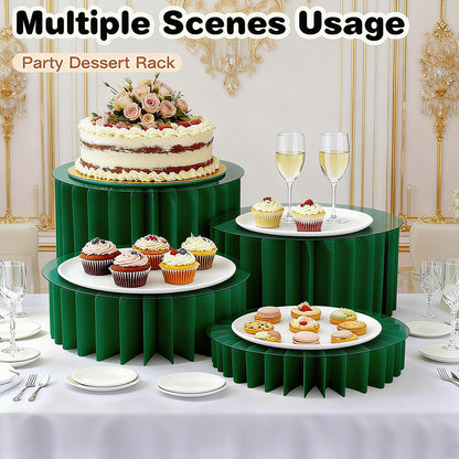 Wdpqyy 4 Pack Foldable Buffet Risers, Cardboard Cylinder Stands Food Display Risers with Acrylic Plates, Cake Cupcake Stands for Buffet Table, Dessert Table, Party Wedding Birthday Decor (Green)