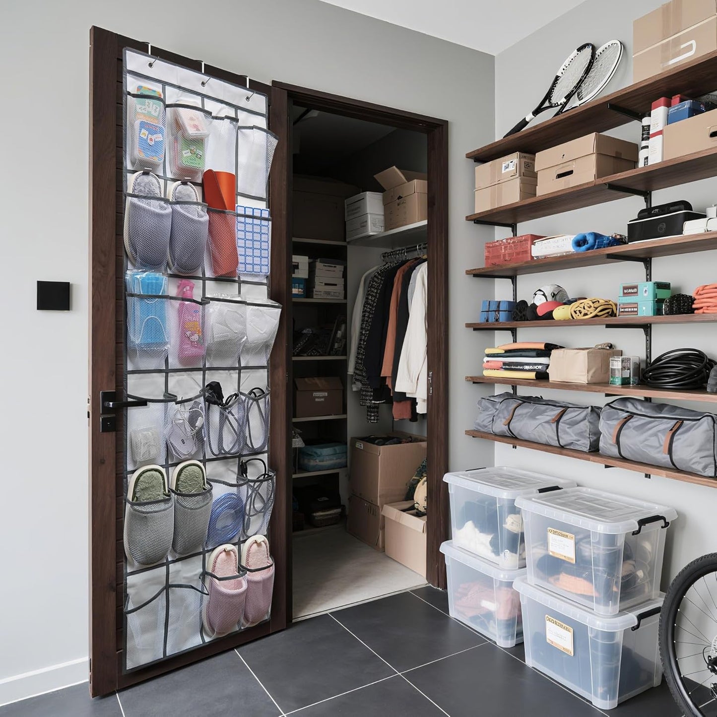 24 Closets 3Hooks, (66"x 19") Over the Door Shoe Organizer, Large Breathable Mesh Pockets, Space Saving Hanging Storage
