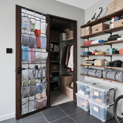 24 Closets 3Hooks, (66"x 19") Over the Door Shoe Organizer, Large Breathable Mesh Pockets, Space Saving Hanging Storage