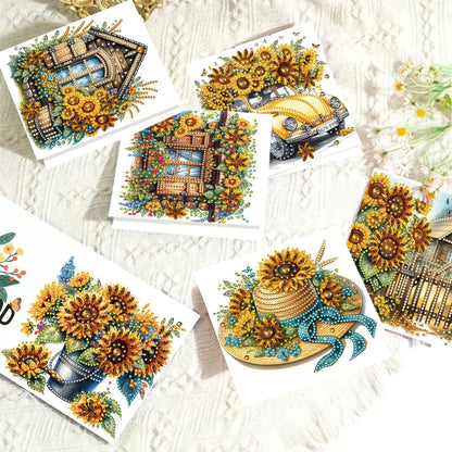 6 Packs DIY Diamond Art Cards with Envelopes, DIY Diamond Art Painting Greeting Cards Happy Birthday Holiday Card Kits Present-03-Sunflower