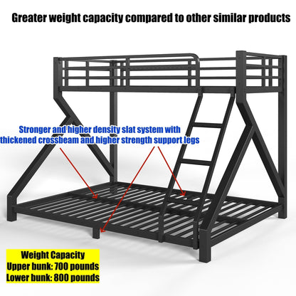 QLUSAN Latest Upgraded & Stronger Heavy Duty Metal Twin XL Over Queen Size Bunk Bed, Safer Thickened More Stable Bunkbed (Greater Weight Capacity) (Twin XL Over Queen (A),Black)