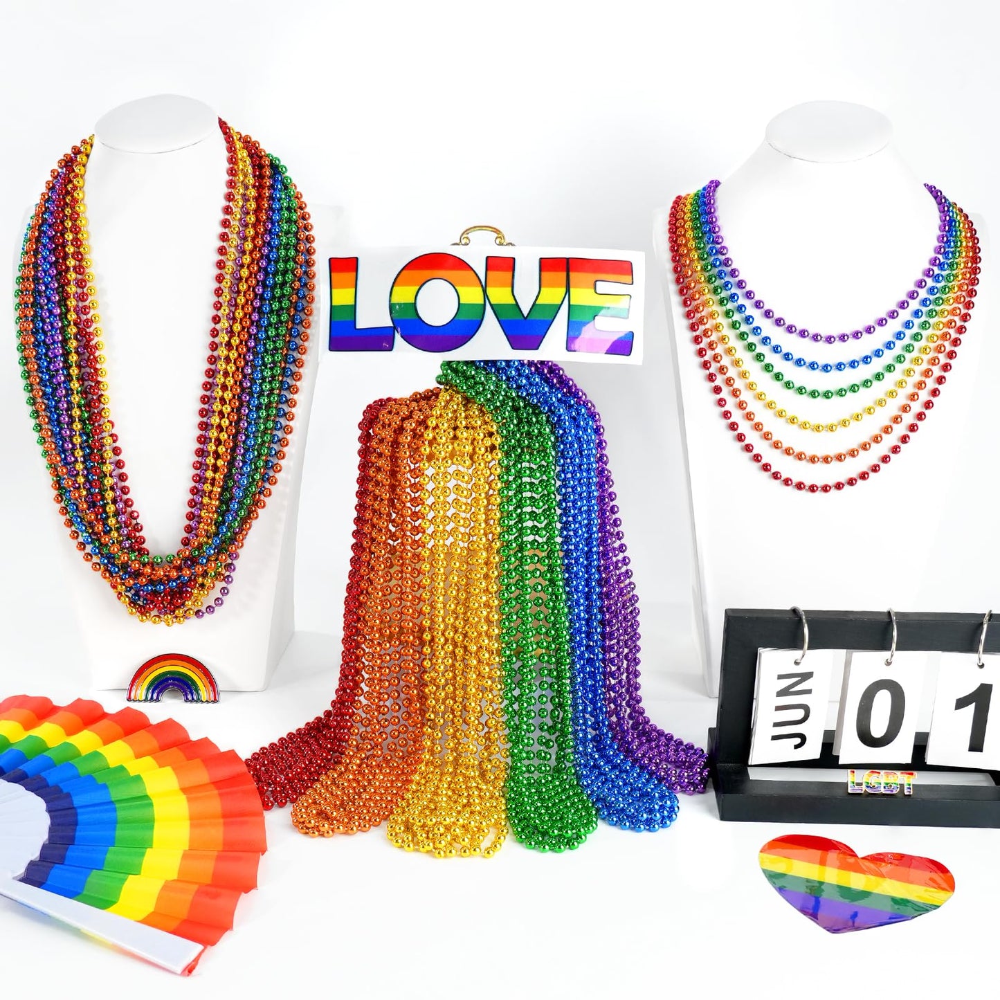 SHAOQINLIN 102 PCS Pride Beads Necklaces, Pride Accessories, Rainbow Beads Necklaces Bulk, Gay Lesbian Pride Month Parade Throws Pride Party Favors in 6 Colors