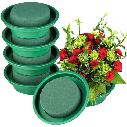 Hahood 16 Packs Floral Foam Rounds in Bowls DIY Flower Arrangement Kit Green Round Wet Flower Foam Blocks for Fresh and Artificial Flower Arrangements, Birthday Wedding Party Decors