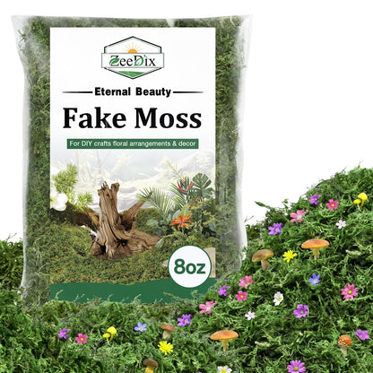 ZeeDix 8 oz Fake Green Moss for Crafts, Artificial Moss for Indoor Potted Plants, Decorative Moss for Table Centerpieces, DIY Projects, Fairy Garden, Wedding & Christmas Party Decor