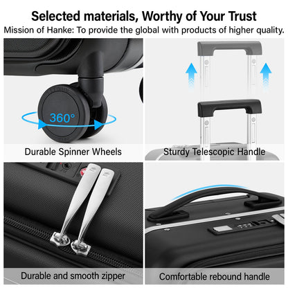 Hanke 28 Inch Checked Luggage with Cup Holder and USB Ports, Top Opening Hard Shell Suitcase with Wheels, Aluminum Frame Large Trunk Luggage with Foldable Divider & TSA Lock for Travel, Jet Black