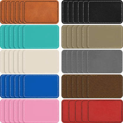Dunzy 60 Pcs Leather Hat Patches Blank Leatherette Hat Patch with Adhesive Rectangle Laserable Leatherette Patch for Hats Custom Fabric Sew Laser Engraving DIY(Multicolor,3 x 2 Inch)