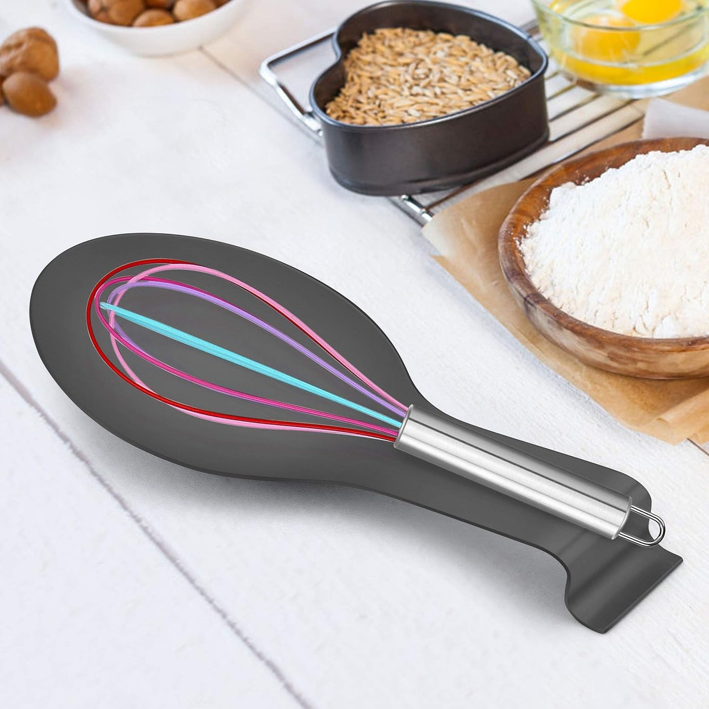 LIANYU Black Spoon Rest - Stainless Steel Spatula Ladle Spoon Utensil Holder for Kitchen Counter, Dishwasher Safe