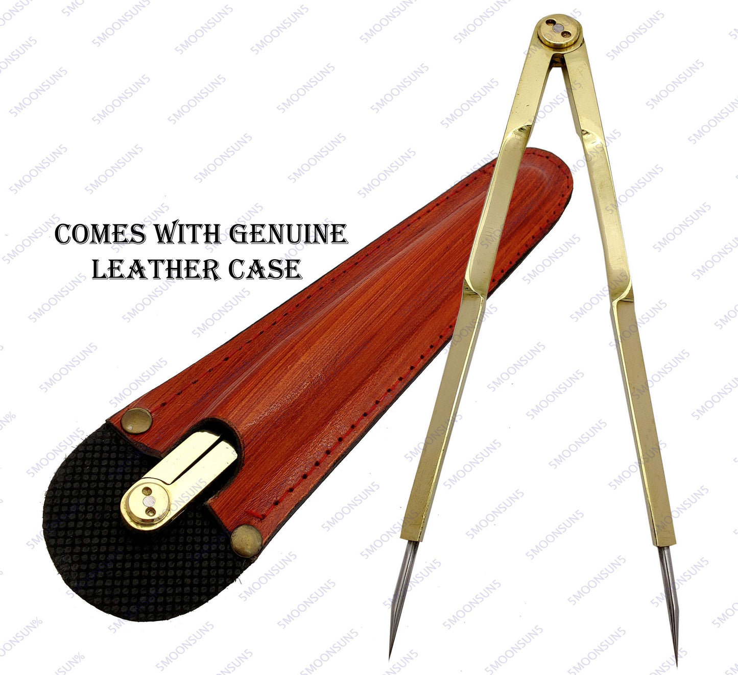 Vintage Navigation Straight Pattern Artist Divider Solid Brass Drawing Tool Professional 6” Long Solid Brass with Heavy Duty Steel Point with Leather Case with Stainless tip