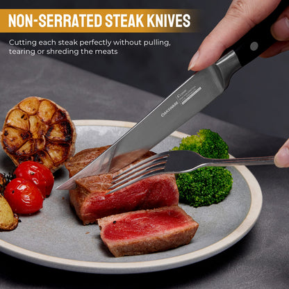 OAKSWARE Steak Knives, Non Serrated Steak Knife Set of 4, German Steel Steak Knife Set 5 Inch, 4 Pieces Professional Straight Edge Knives - Full Tang Ergonomic Handle