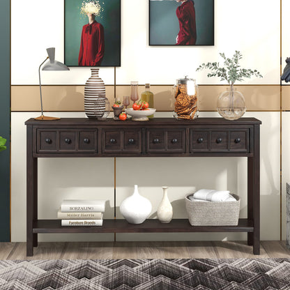 Merax Rustic Console Table for Hallway,Wood Narrow Sideboad with Drawers and Bottom Shelf for Entryway, Espresso