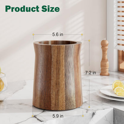Segtenant Utensil Holder, Acacia Wood Utensil Holder for Kitchen Counter, 360° Rotating Cooking Utensil Crocks for Countertop, 7.2" Large Utensil Organizer for Spatula Storage