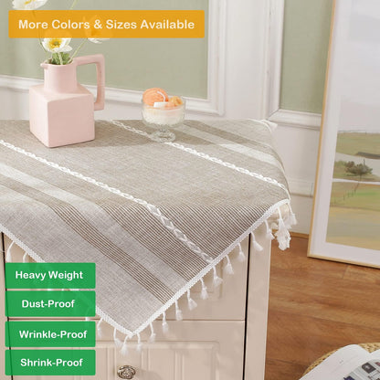 HPX HOME 2pcs 23 23 Inch, Linen Striped Small Tablecloth Square Cotton Tassel Bedside Table Cover Dust-Proof Washable