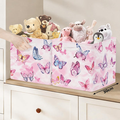 Clastyle Butterfly Kid Storage Cube Organizer Set Watercolor Closet Clothes Cube with Metal Frame Storage Bin Nursery Toddler Toy Box Chest Girl Book Shelf Basket, Pink, 11.8x11.8x11.8 in