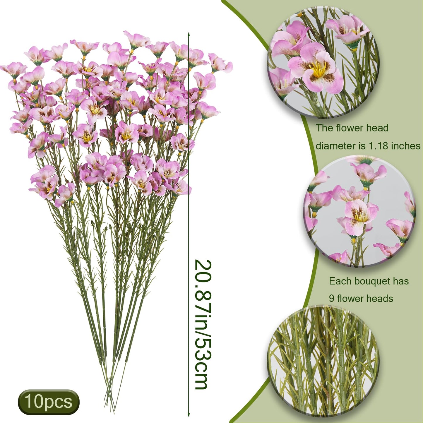 CITYES 10 Pcs Artificial Wildflowers Fake Flower Stems 21" Silk Spring Flowers Forsythia Light Purple Faux Wildflowers Floral Stems for Flower Arrangements Home Decor Indoor Outdoor Centerpieces