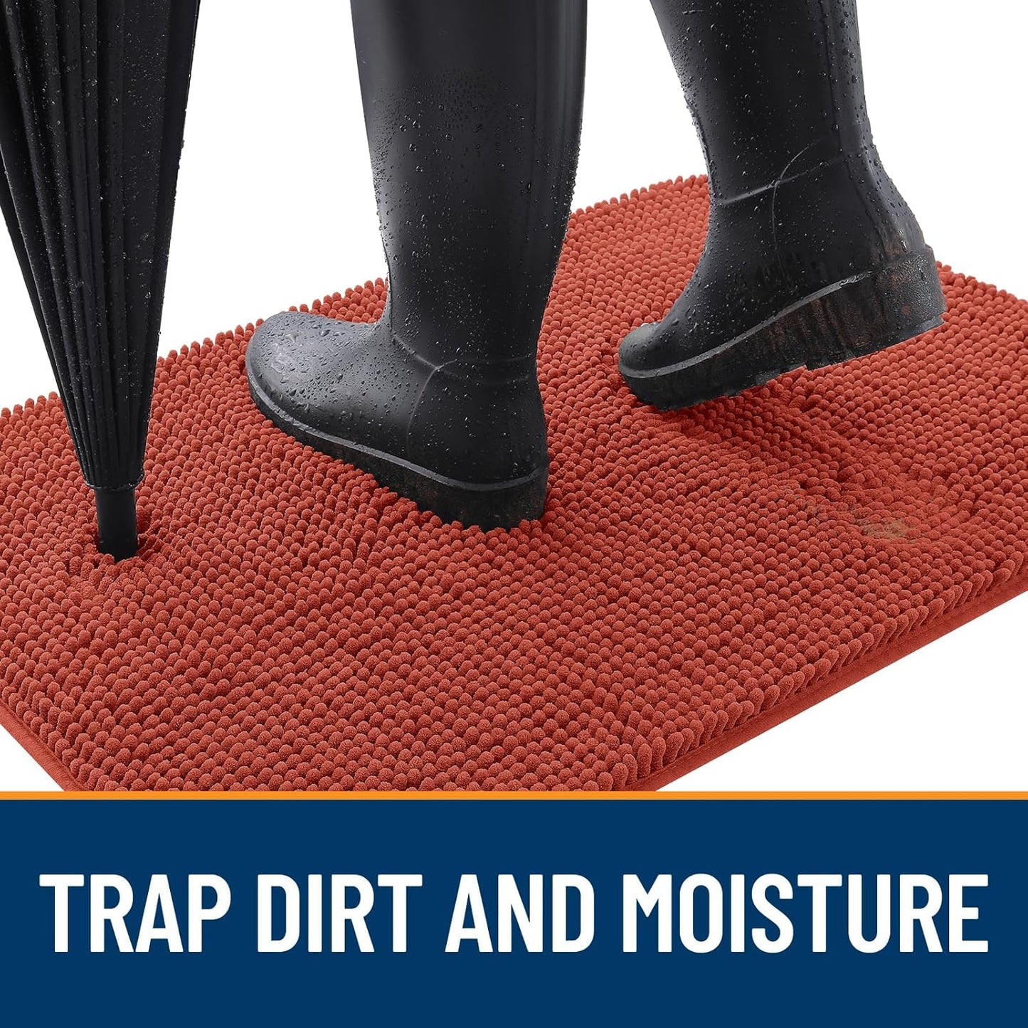 OLANLY Dog Door Mat - Absorbent Non-Slip Mud Mat for Dogs | Quick Dry Chenille, 35x24, Maple Red