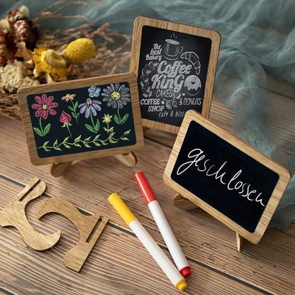 Temlum 15 Pcs Mini Chalkboard Sign with 6 Color Chalk Markers, 2.9″ x 3.9″ Wooden Blackboard Reusable Small Chalkboards for Food, Buffet, Message Board, Table Number (Rustic Brown)