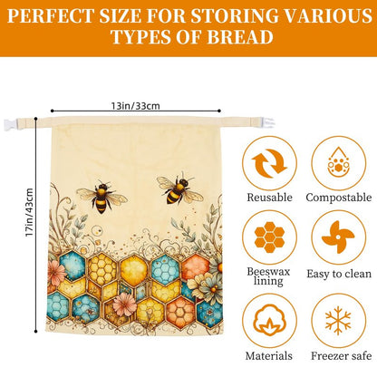 Beeswax Bread Bags for Homemade Sourdough, 2 Pack Reusable Natural Cotton Large Bees Wax Bag Food Storage Bags to Keep Fresh